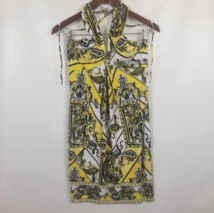 Cache yellow and black paisley print halter dress